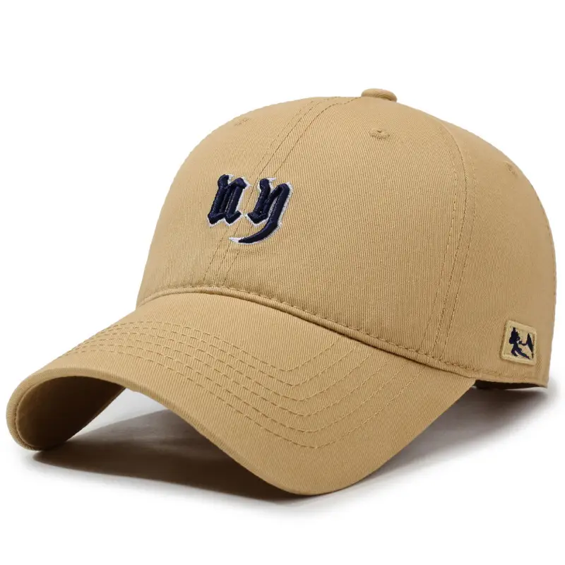 Men Beige Embroidered Baseball Cap with Curved Brim