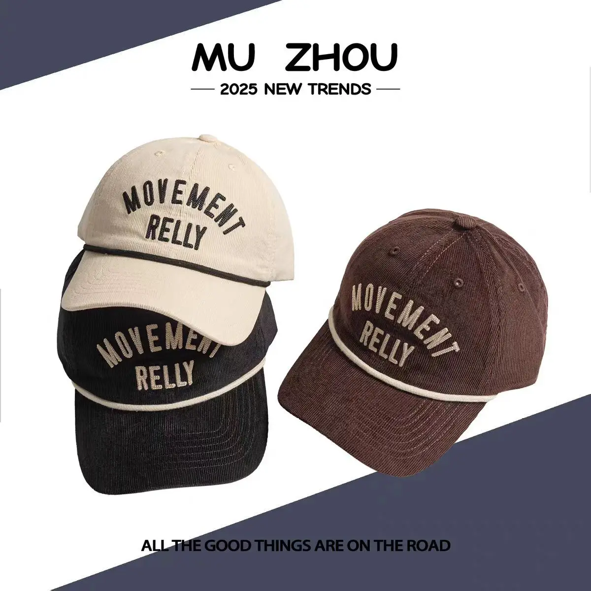 Men's Blue Letter Embroidered Duckbill Cap with Belt - Image 6