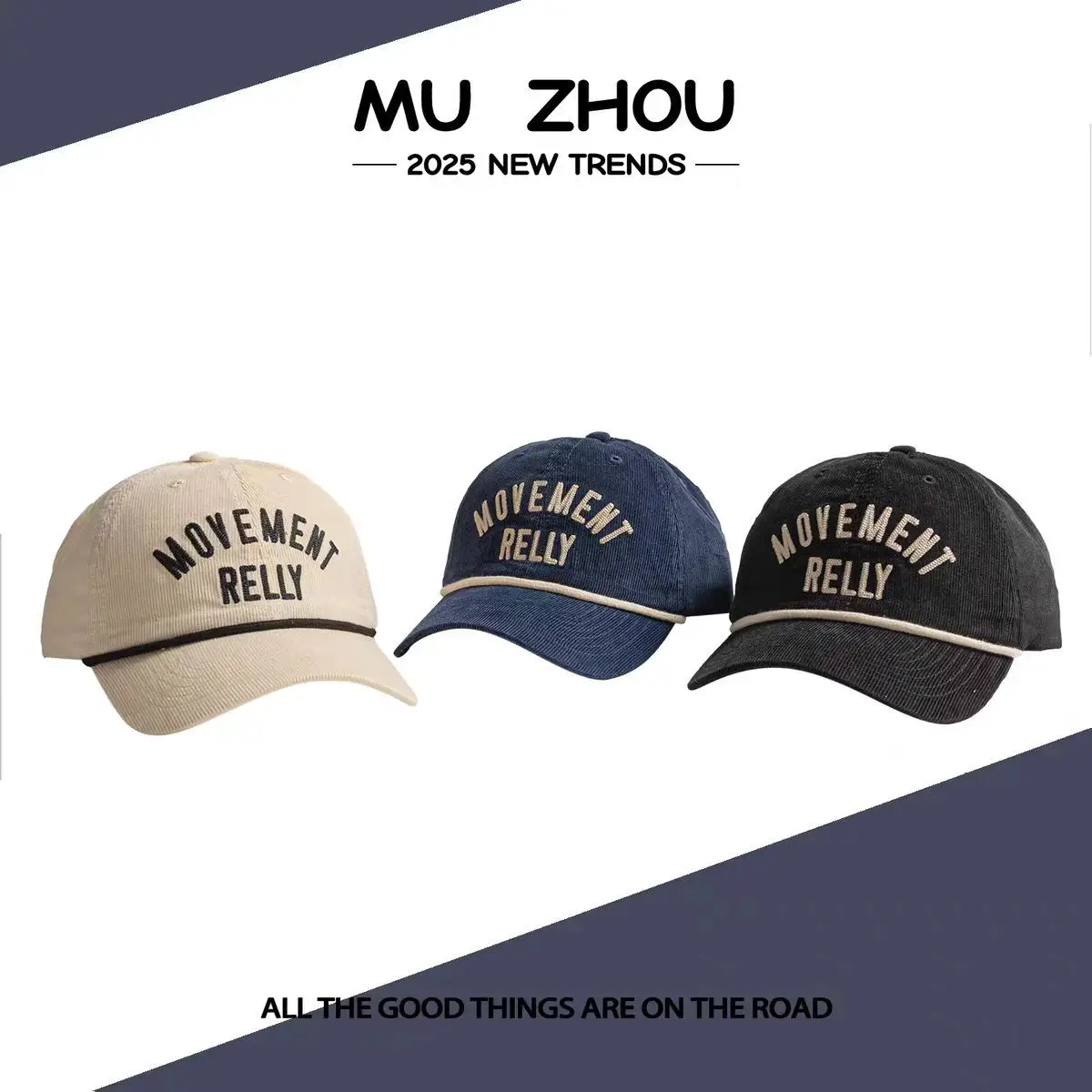 Men's Blue Letter Embroidered Duckbill Cap with Belt - Image 7