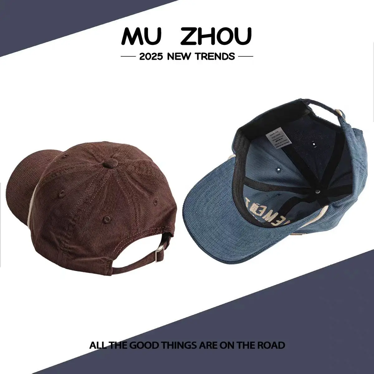 Men's Blue Letter Embroidered Duckbill Cap with Belt - Image 8