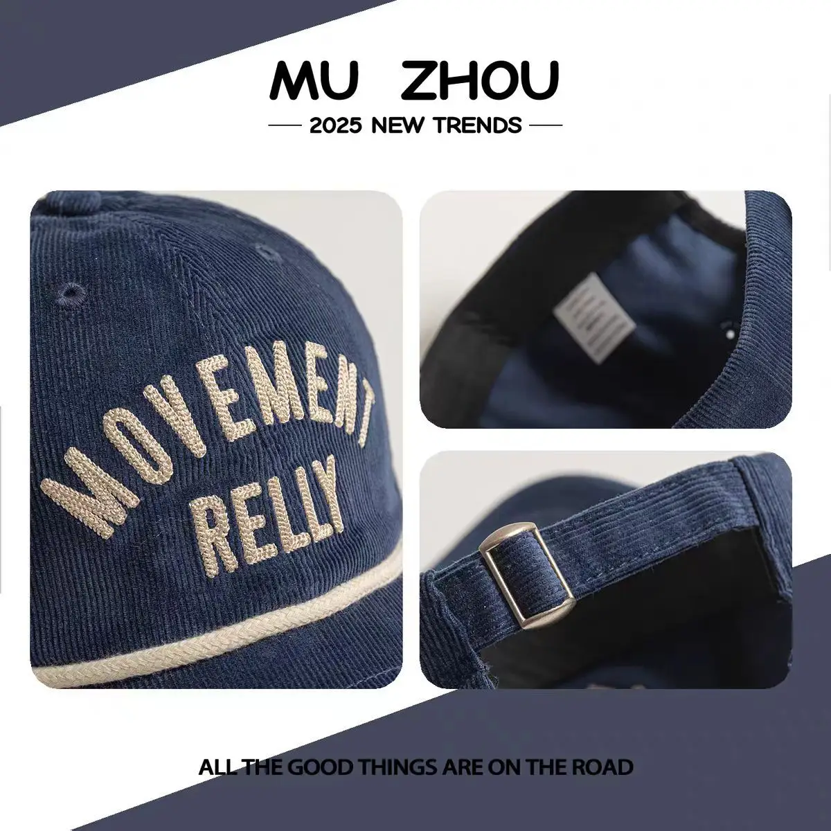 Men's Blue Letter Embroidered Duckbill Cap with Belt - Image 9