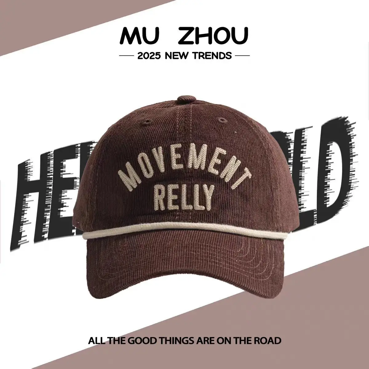 Men's Blue Letter Embroidered Duckbill Cap with Belt