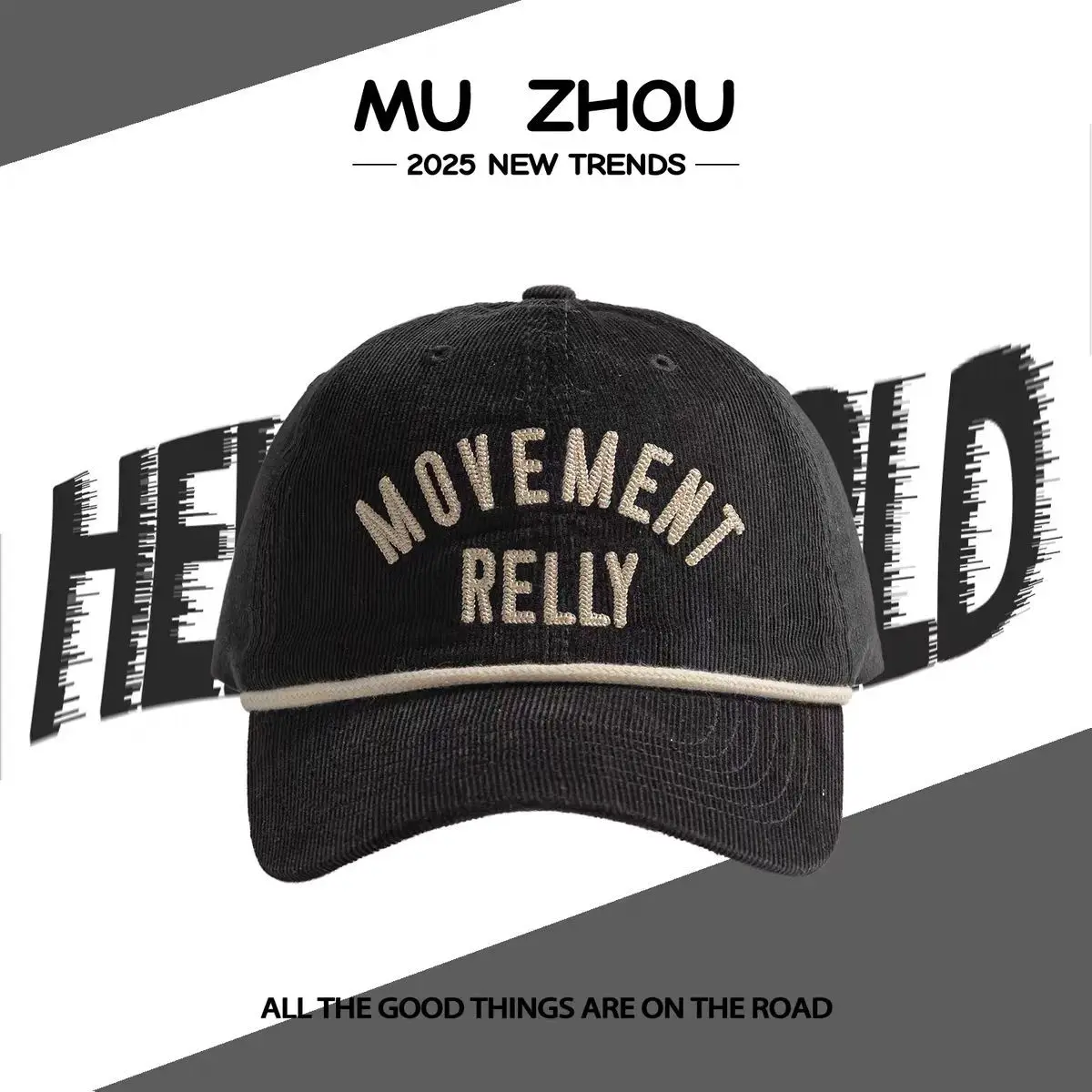 Men's Blue Letter Embroidered Duckbill Cap with Belt - Image 3
