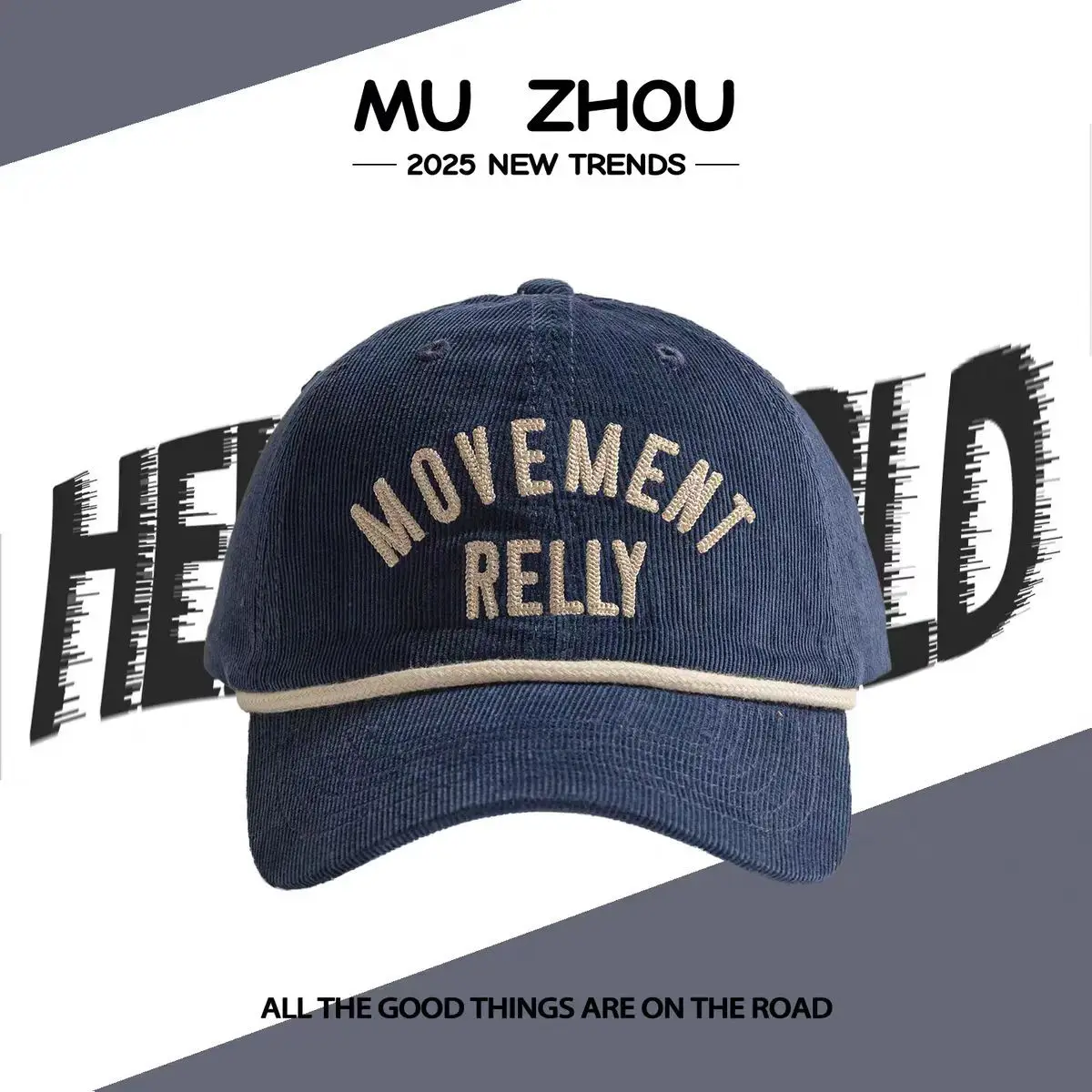 Men's Blue Letter Embroidered Duckbill Cap with Belt - Image 4