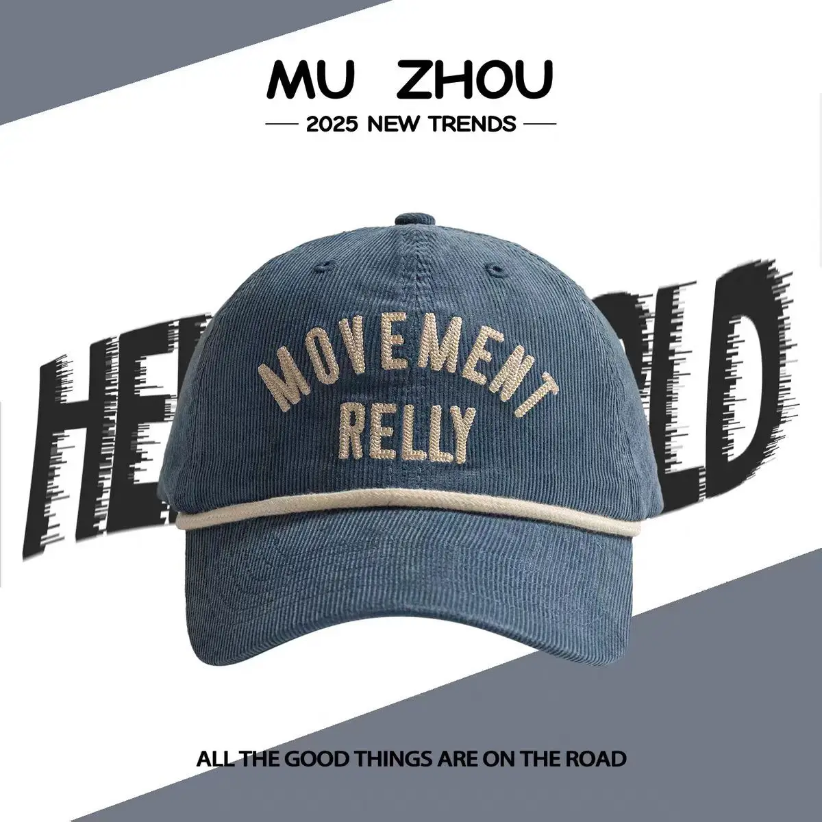Men's Blue Letter Embroidered Duckbill Cap with Belt - Image 5