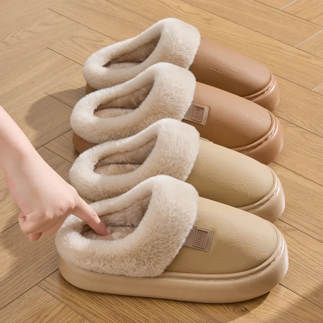 Waterproof Cotton Slippers for Women in Autumn and Winter 2025 New Home Warm and Comfortable Thick-Soled Leather Antibacterial Cotton Shoes for Men to Wear Outside - Image 13