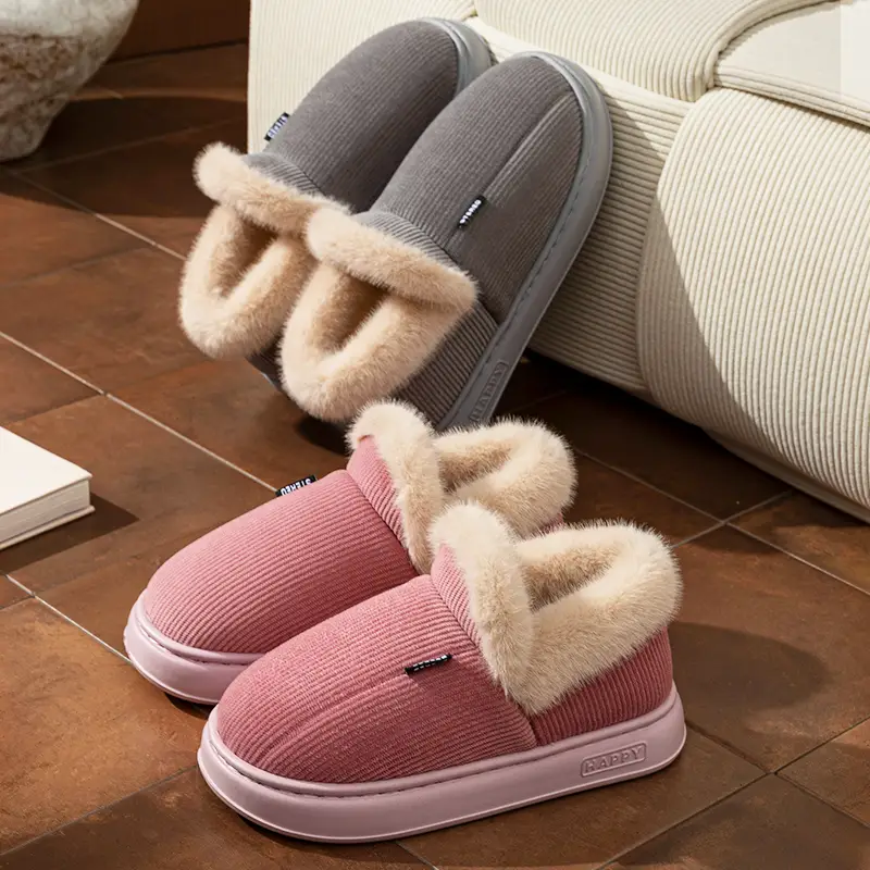 Fleece Lined Women's Cotton Slippers Pink Warm Indoor - Image 12