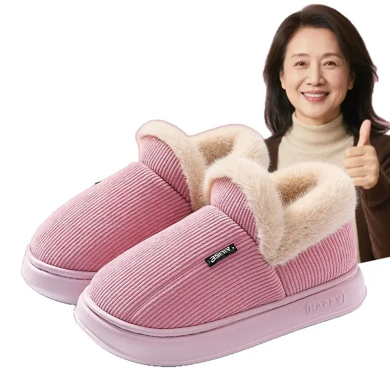 Fleece Lined Women's Cotton Slippers Pink Warm Indoor - Image 13