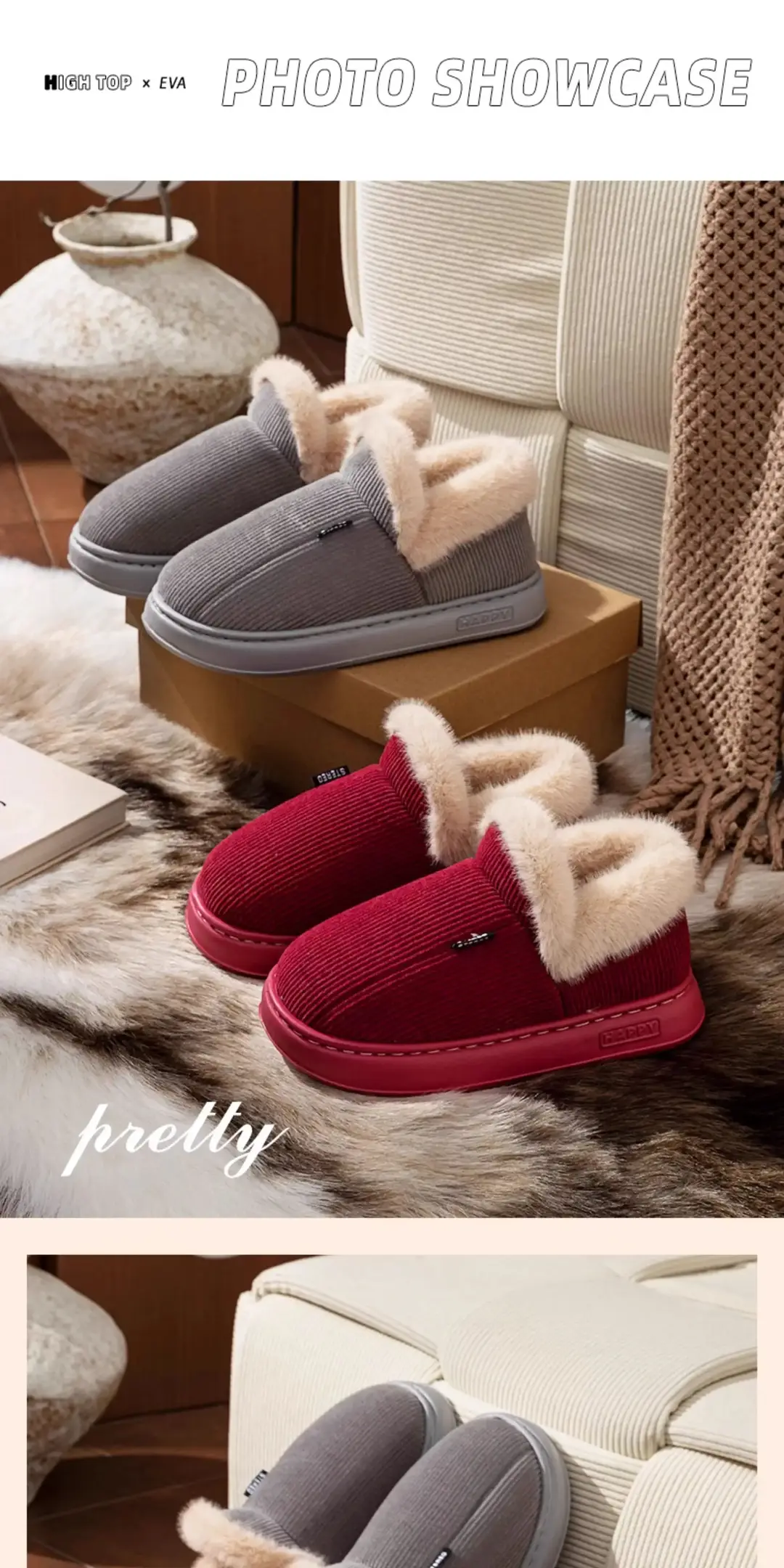Fleece Lined Women's Cotton Slippers Pink Warm Indoor — feature 10
