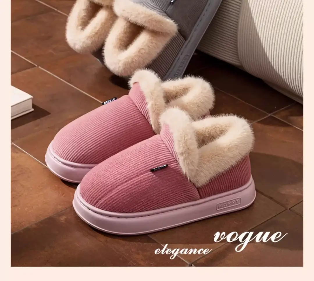 Fleece Lined Women's Cotton Slippers Pink Warm Indoor — feature 11