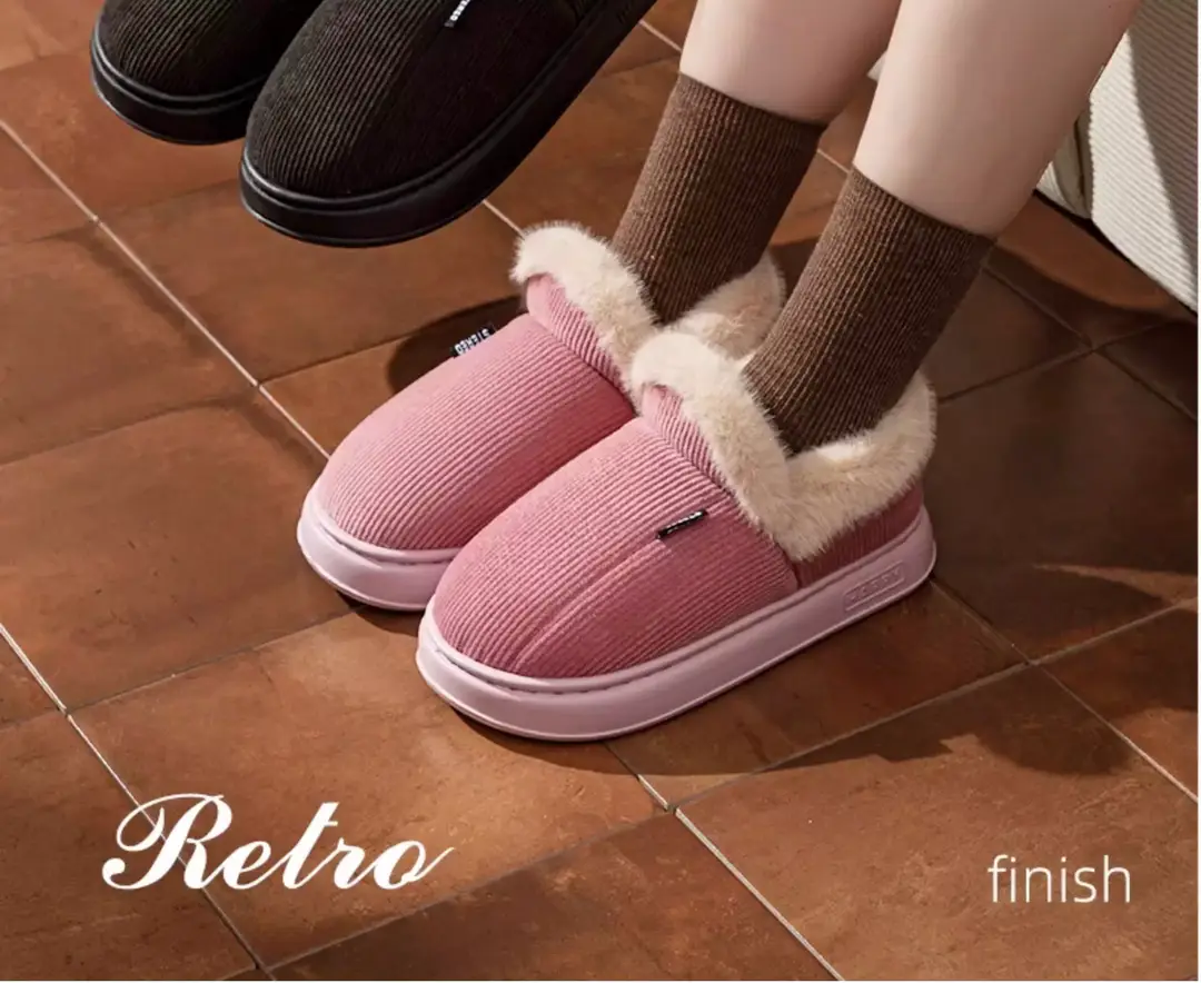 Fleece Lined Women's Cotton Slippers Pink Warm Indoor — feature 13