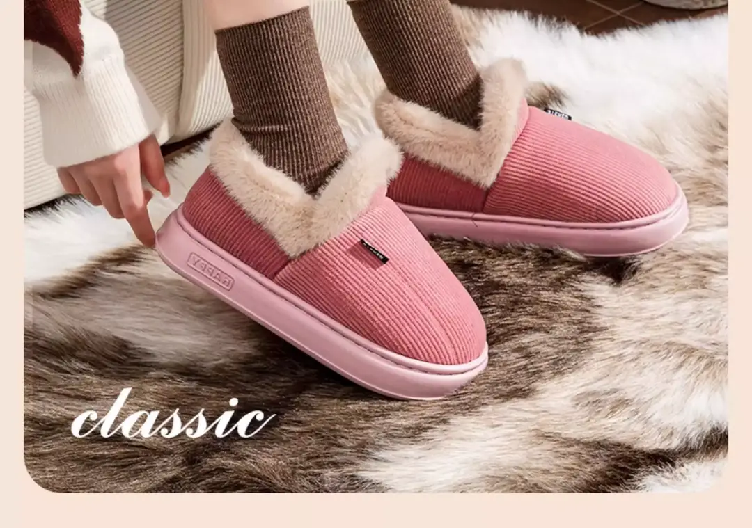 Fleece Lined Women's Cotton Slippers Pink Warm Indoor — feature 4