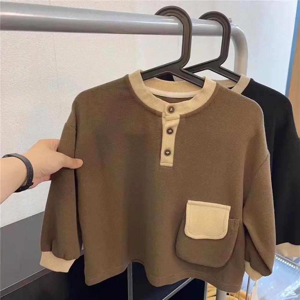 New Boys Long Sleeve T-Shirts Black Brown Round Neck