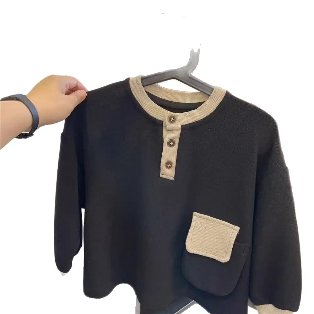 New Boys Long Sleeve T-Shirts Black Brown Round Neck
