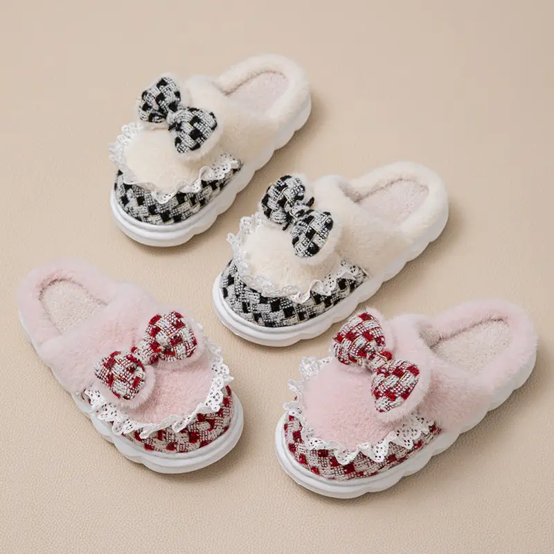 2025 New Cotton Slippers for Women in Autumn and Winter Thick-Soled Non-Slip Fleece-Lined Warm Indoor Home Silent Bow Cotton Slippers - Image 19