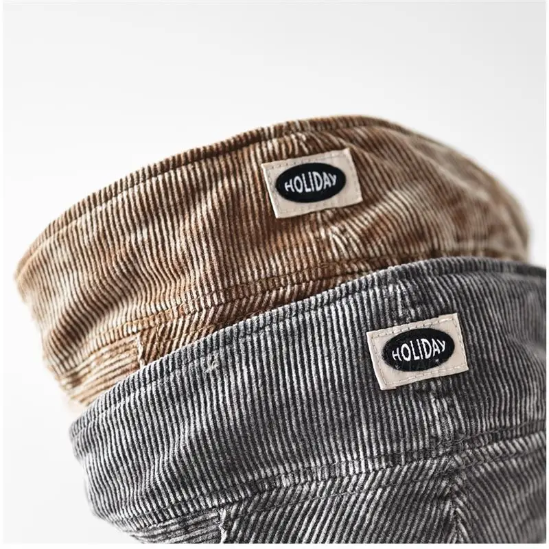 Men's Corduroy Sunshade Cap Brown Back Patch Letters - Image 10