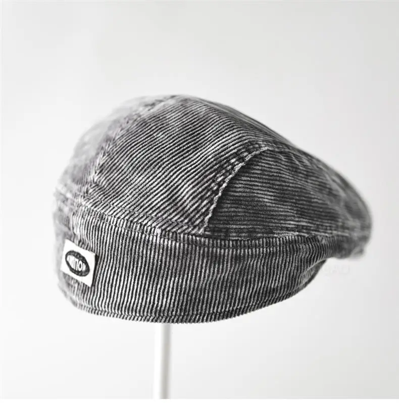 Men's Corduroy Sunshade Cap Brown Back Patch Letters — feature 2
