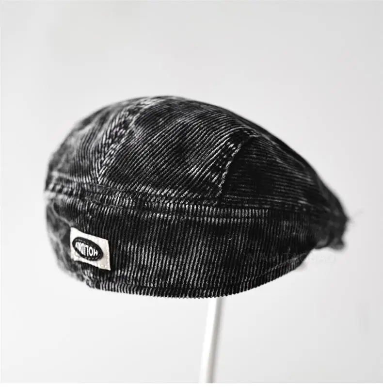 Men's Corduroy Sunshade Cap Brown Back Patch Letters — feature 3