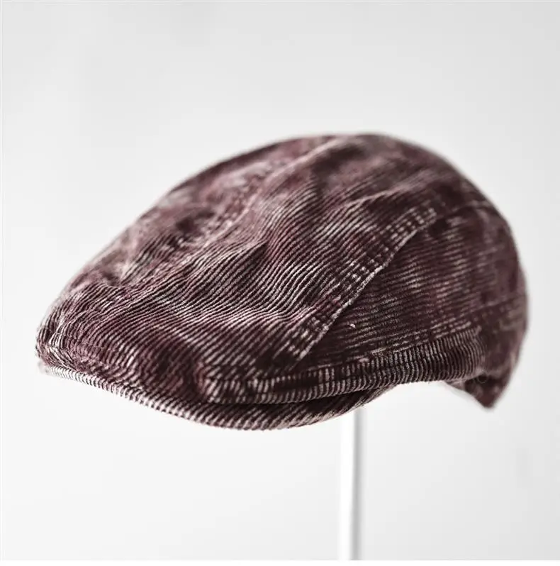 Men's Corduroy Sunshade Cap Brown Back Patch Letters — feature 4