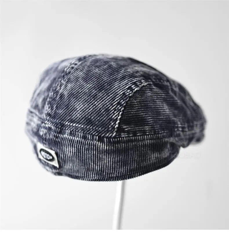 Men's Corduroy Sunshade Cap Brown Back Patch Letters — feature 5