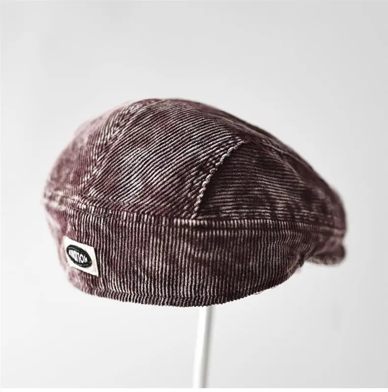 Men's Corduroy Sunshade Cap Brown Back Patch Letters — feature 6
