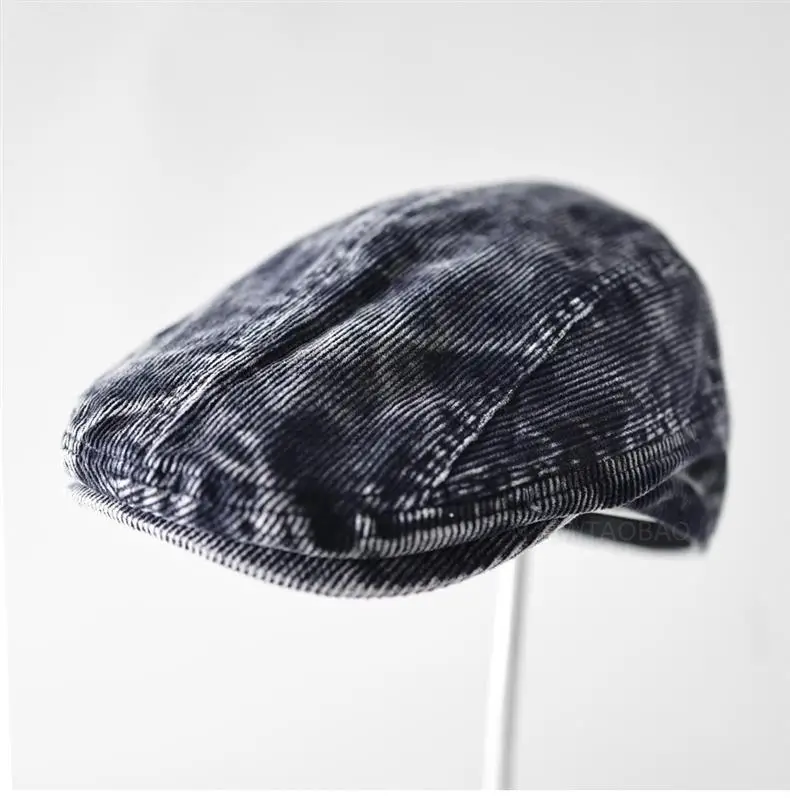 Men's Corduroy Sunshade Cap Brown Back Patch Letters — feature 8