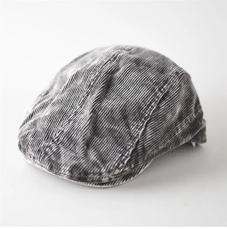 Men's Corduroy Sunshade Cap Brown Back Patch Letters — feature 9