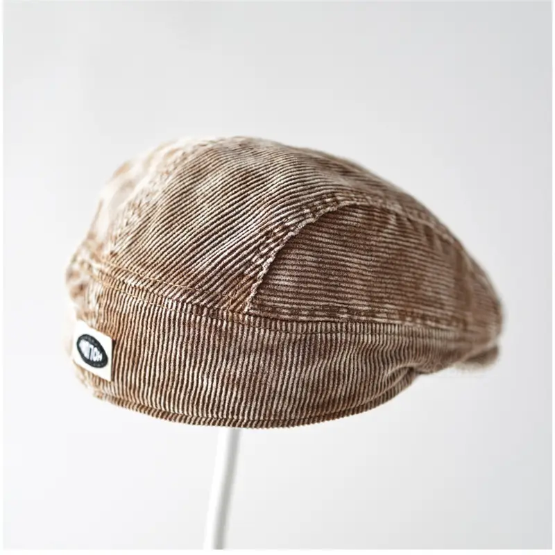 Men's Corduroy Sunshade Cap Brown Back Patch Letters - Image 2