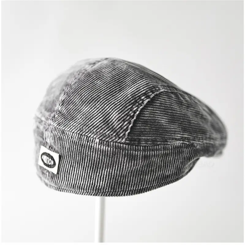 Men's Corduroy Sunshade Cap Brown Back Patch Letters - Image 3