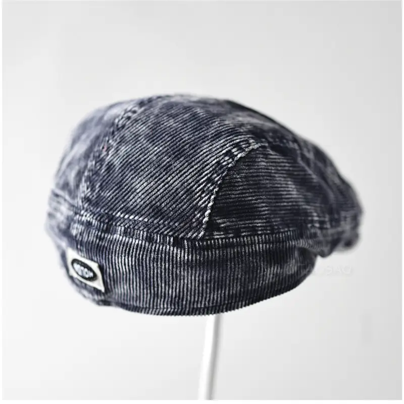 Men's Corduroy Sunshade Cap Brown Back Patch Letters - Image 4