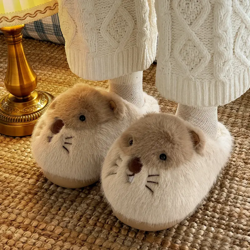 Cartoon Cotton Slippers for Women in Winter, Cute Hamster Indoor Home Slippers for Women, Winter Plush Slippers Wholesale
