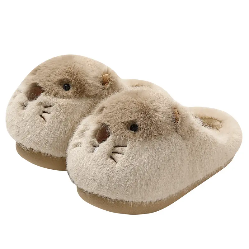 Cartoon Cotton Slippers for Women in Winter, Cute Hamster Indoor Home Slippers for Women, Winter Plush Slippers Wholesale