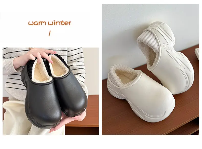 Women Black Slip-On Slippers Warm Thick Sole Autumn Winter — feature 11