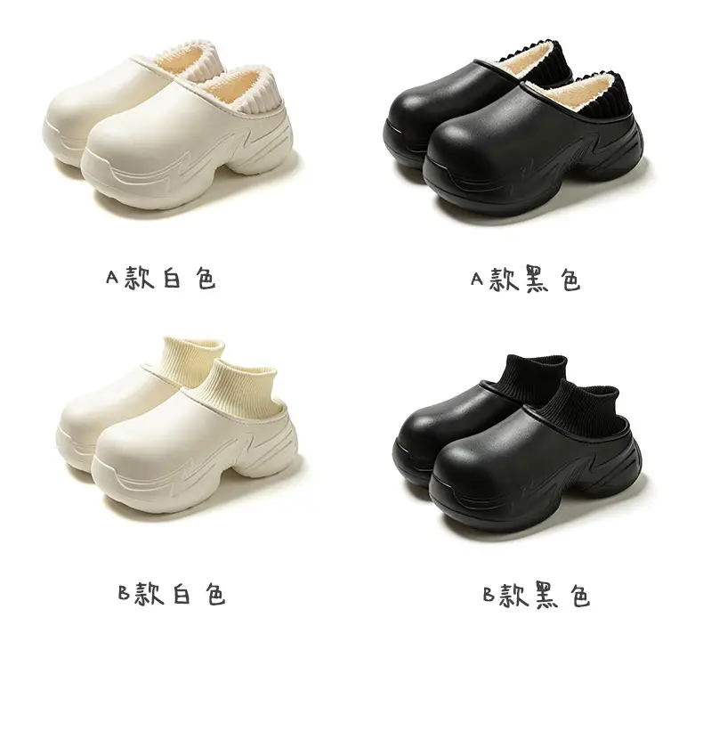 Women Black Slip-On Slippers Warm Thick Sole Autumn Winter — feature 3