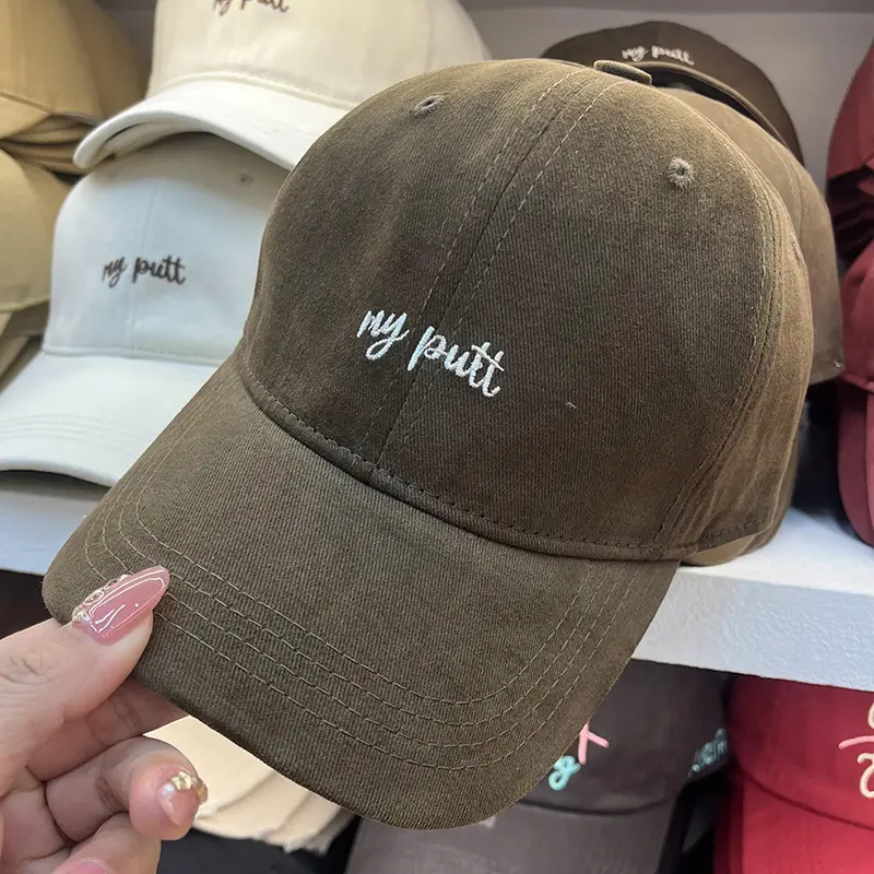 Women Beige Embroidered Baseball Cap with Sun Visor - Image 3
