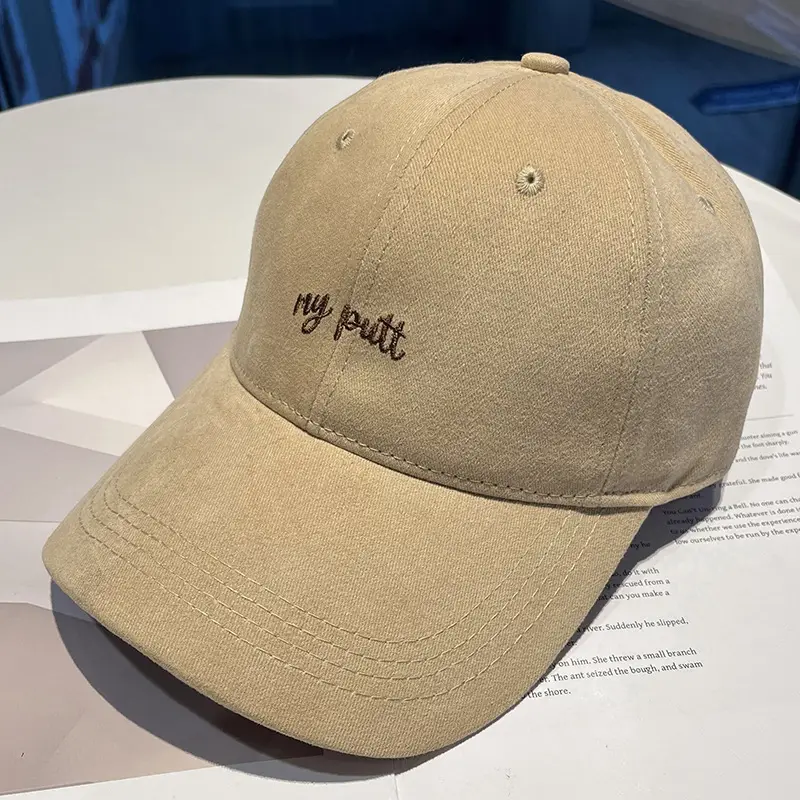 Women Beige Embroidered Baseball Cap with Sun Visor - Image 4