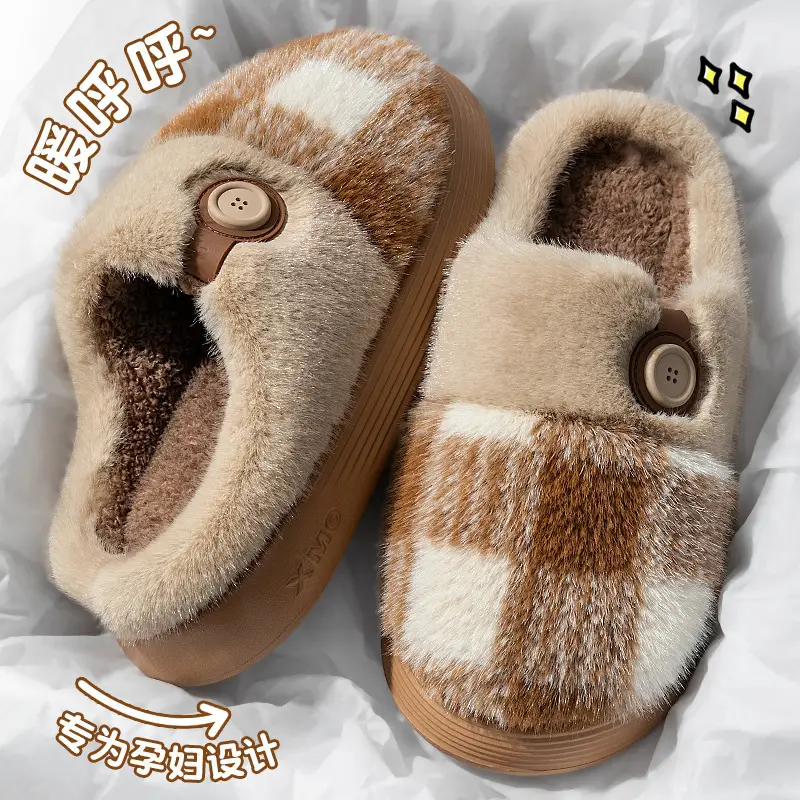 New Autumn Winter Cotton Slippers for Women Men Warm Thick Soled