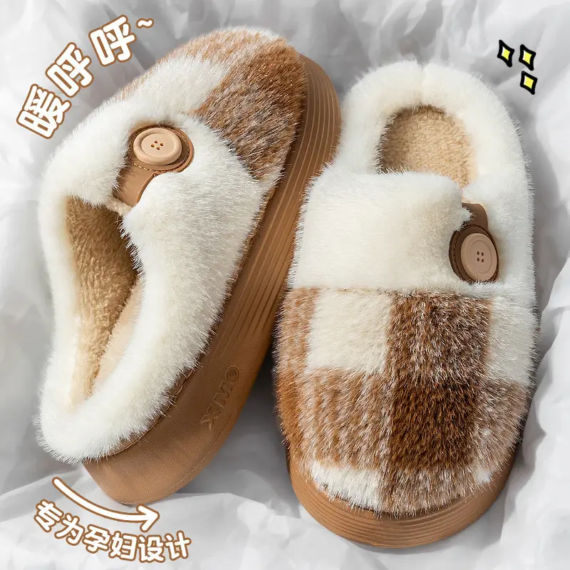 New Autumn Winter Cotton Slippers for Women Men Warm Thick Soled