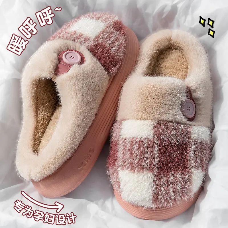 New Autumn Winter Cotton Slippers for Women Men Warm Thick Soled