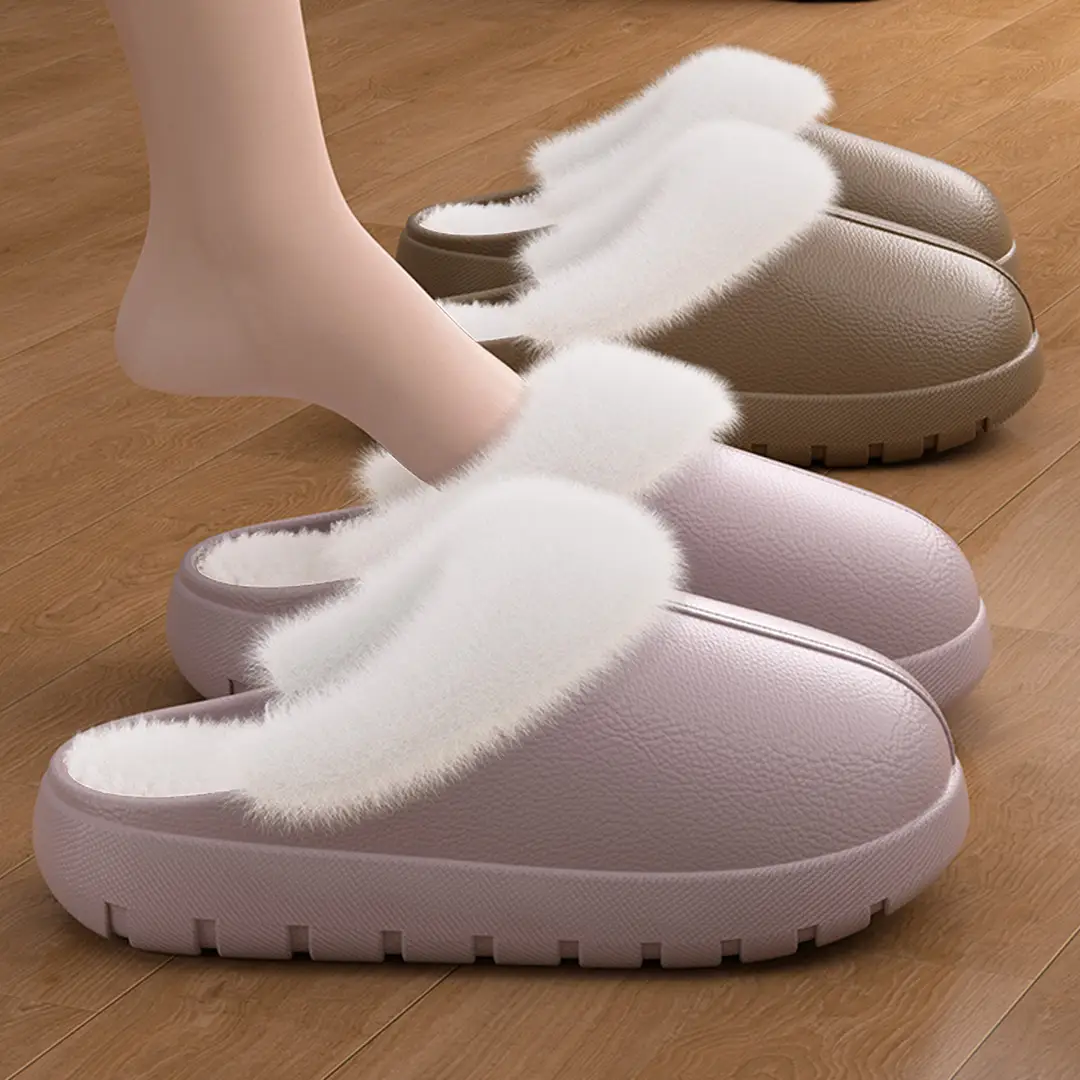 2025 New Waterproof Cotton Slippers for Women Autumn and Winter Indoor Home Warmth Plus Velvet Removable Stuffed Slippers for Women — feature 2