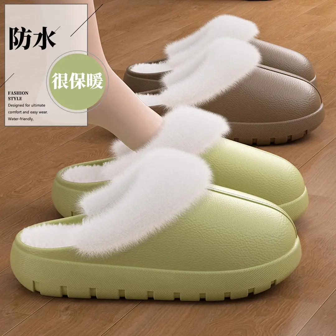 2025 New Waterproof Cotton Slippers for Women Autumn and Winter Indoor Home Warmth Plus Velvet Removable Stuffed Slippers for Women — feature 3