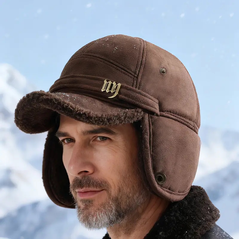Winter Woolen Baseball Cap for Men Brown Fleece Lined - Image 4