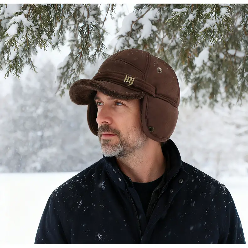 Winter Woolen Baseball Cap for Men Brown Fleece Lined — feature 15