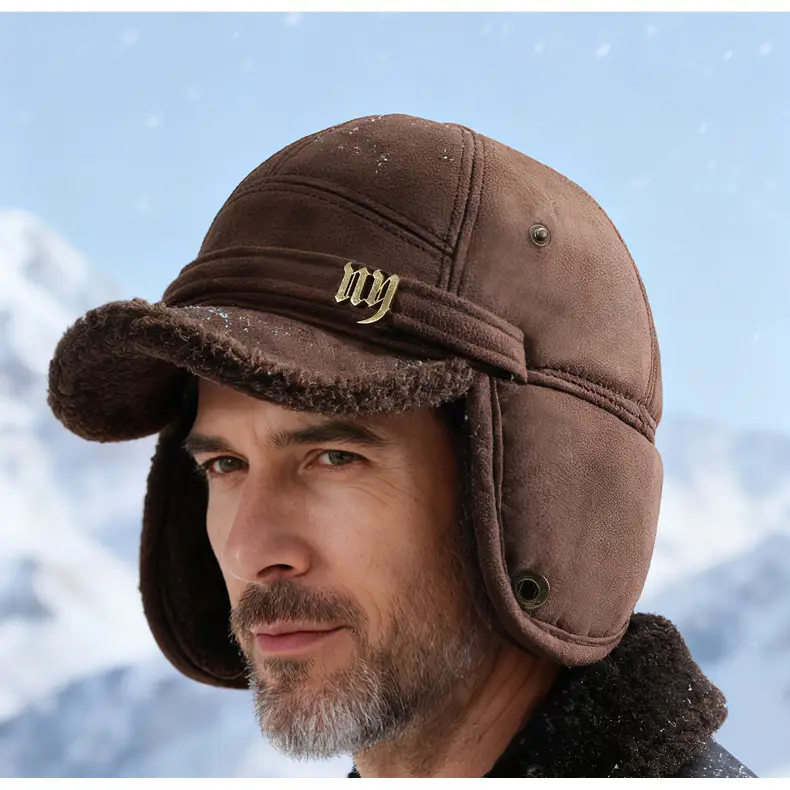 Winter Woolen Baseball Cap for Men Brown Fleece Lined — feature 16