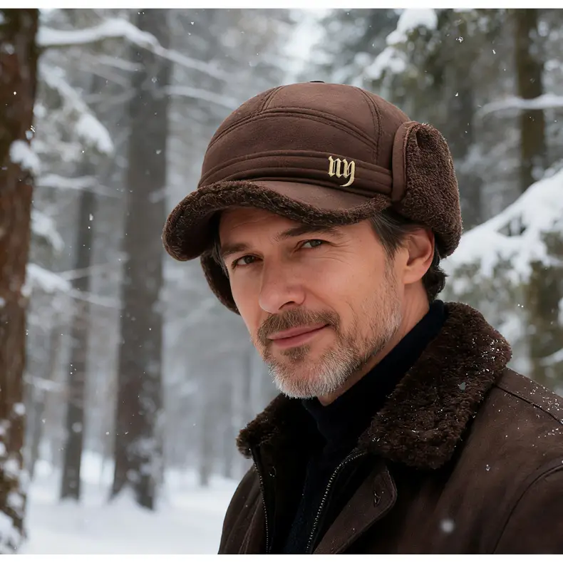 Winter Woolen Baseball Cap for Men Brown Fleece Lined — feature 17