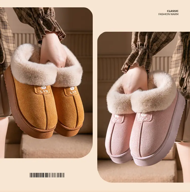New Cotton Slippers for Women in Winter, All-Inclusive Cotton Shoes, Fleece-Lined, Thickeneded, Warm Furry Slippers, Snow Boots — feature 4
