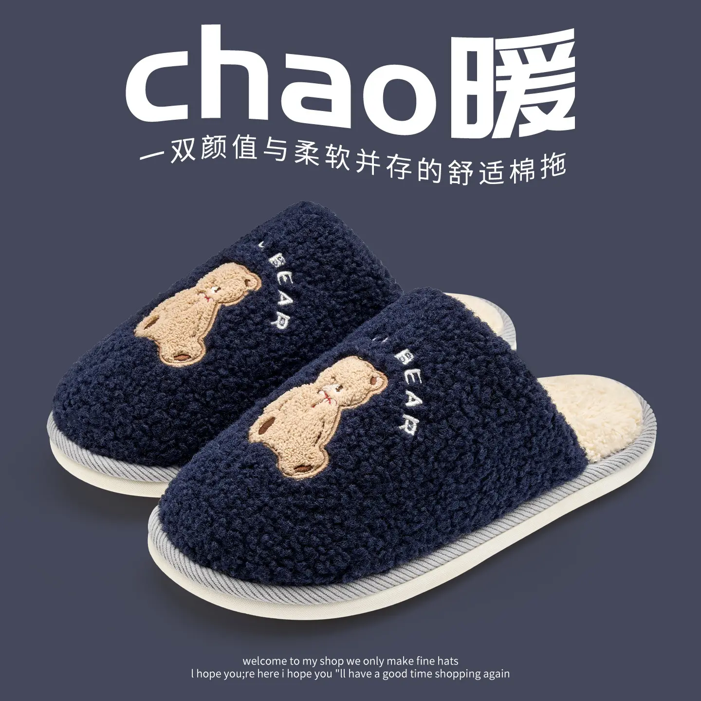 Women's Cartoon Stuffed Cotton Winter Slippers Navy - Image 7