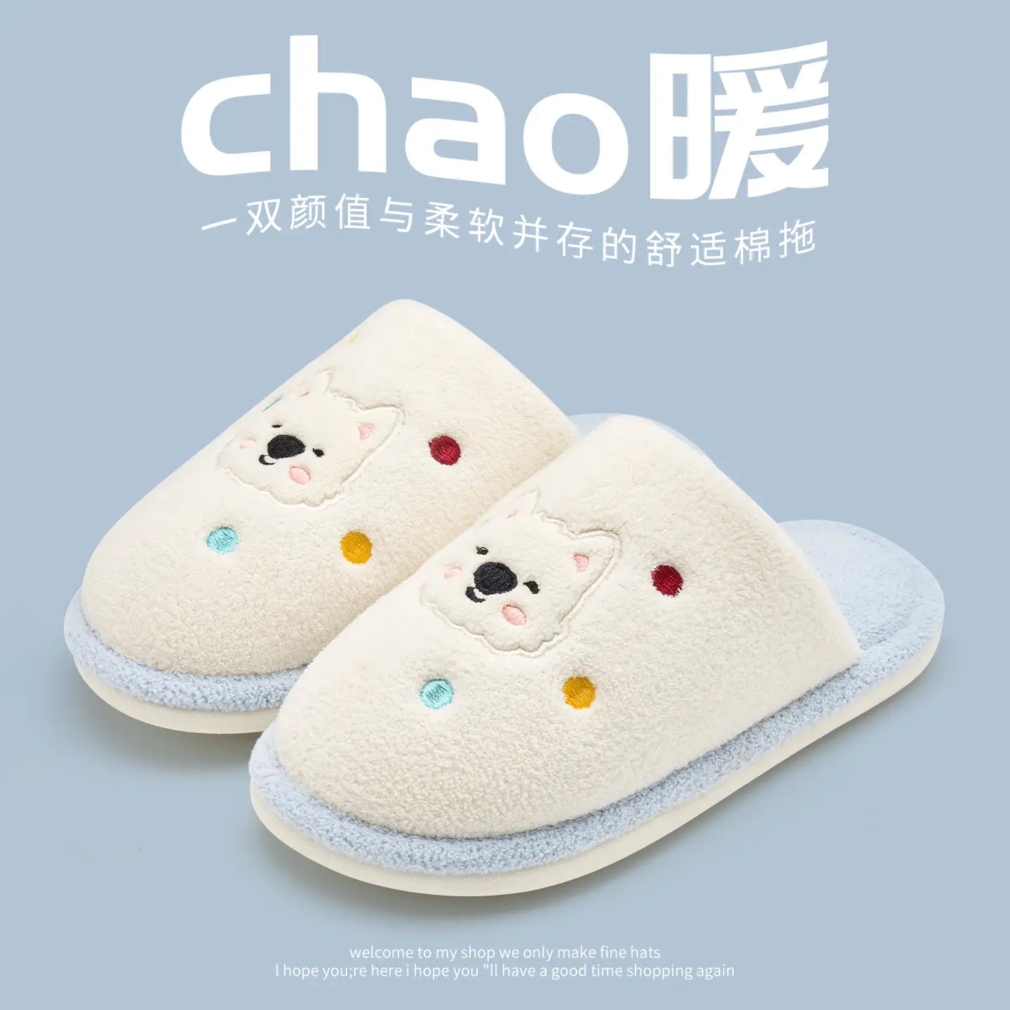 Women's Cartoon Stuffed Cotton Winter Slippers Navy - Image 9