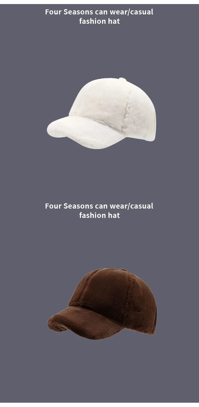 Women's Brown Plush Baseball Cap Winter — feature 11