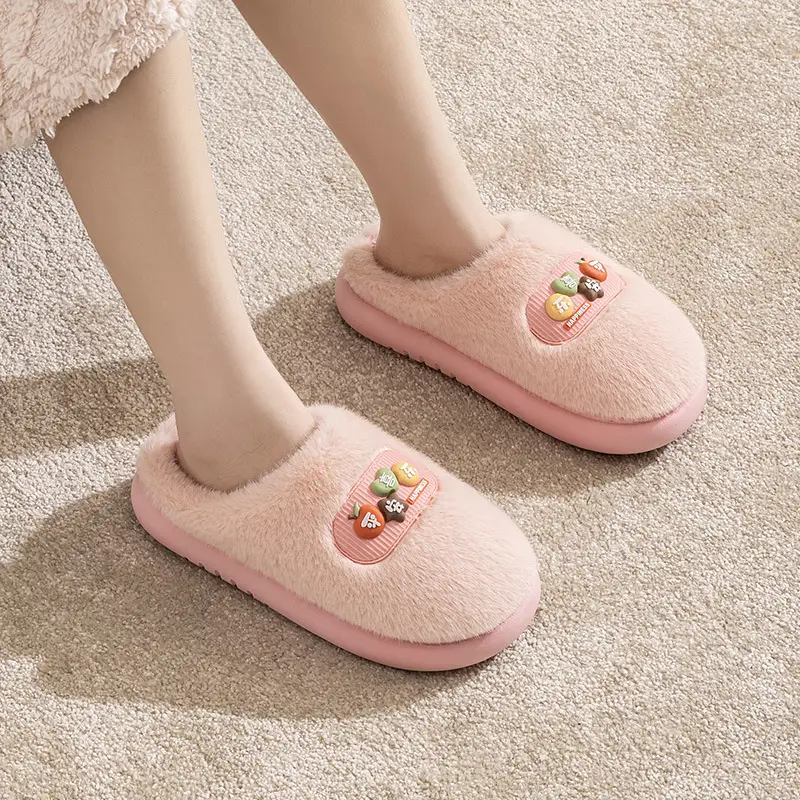 Pink Cotton Slippers for Men Women Winter Warm Indoor Outdoor